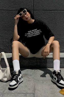 American Retro Letter Print Black Oversized Short Sleeve T-Shirt for Women, Trendy Y2K Style, Spicy Cutout Design