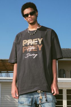 American Retro Letter Print Heavyweight Loose Short Sleeve T-Shirt for Men and Women - Trendy Summer Style 2025