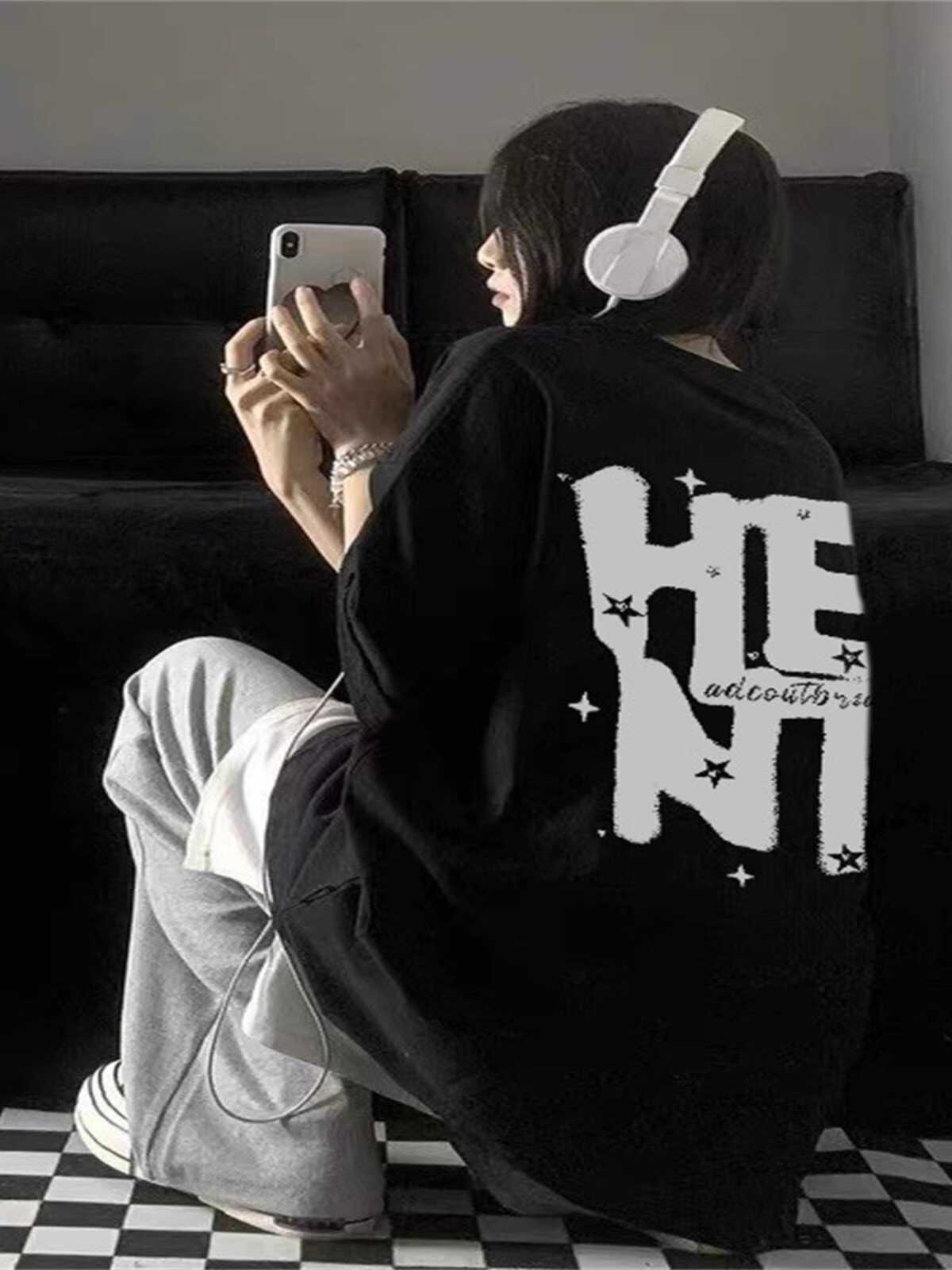 American Retro Letter Print Pure Cotton Short-Sleeve T-Shirt for Men and Women, Plus Size Loose Street Hip-Hop Couple Style American Retro Letter Print Pure Cotton Short-Sleeve T-Shirt for Men and Women, Plus Size Loose Street Hip-Hop Couple Style