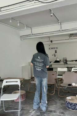 American Retro Letter Print Short-Sleeve T-Shirt for Women - Vintage 90s Loose Heavyweight Summer Top