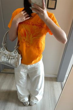 American Retro Lily Print Slim Short-Sleeve T-Shirt for Women - Summer Waist-Cinching Versatile Slimming Top