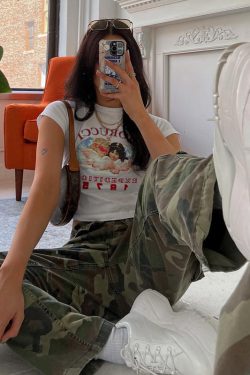 American Retro Little Angel Shoulder Short Sleeve T-Shirt for Women - Summer Crop Top, Slim Fit, Y2K Style