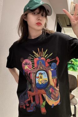 American Retro Loose-Fitting Pure Cotton Short-Sleeve T-Shirt for Women, Plus Size, Casual Versatile Style - Y2K Inspired