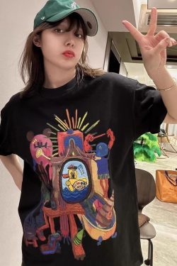 American Retro Loose-Fitting Pure Cotton Short-Sleeve T-Shirt for Women, Plus Size, Casual Versatile Style - Y2K Inspired