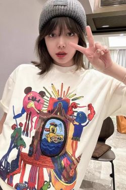 American Retro Loose-Fitting Pure Cotton Short-Sleeve T-Shirt for Women, Plus Size, Casual Versatile Style - Y2K Inspired