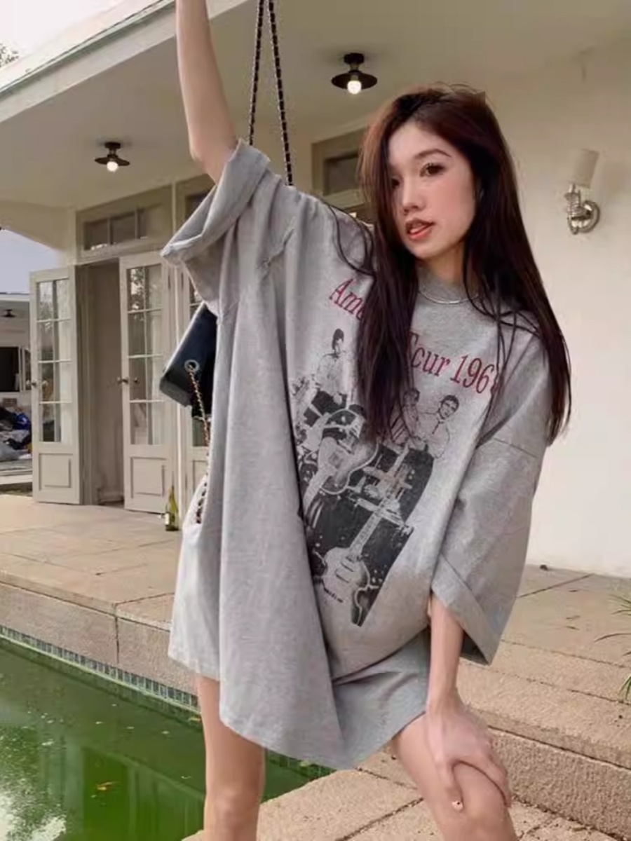 American Retro Mid-Length BF Style Pure Cotton Short-Sleeve T-Shirt for Men and Women, Plus Size Loose Summer Casual Top American Retro Mid-Length BF Style Pure Cotton Short-Sleeve T-Shirt for Men and Women, Plus Size Loose Summer Casual Top