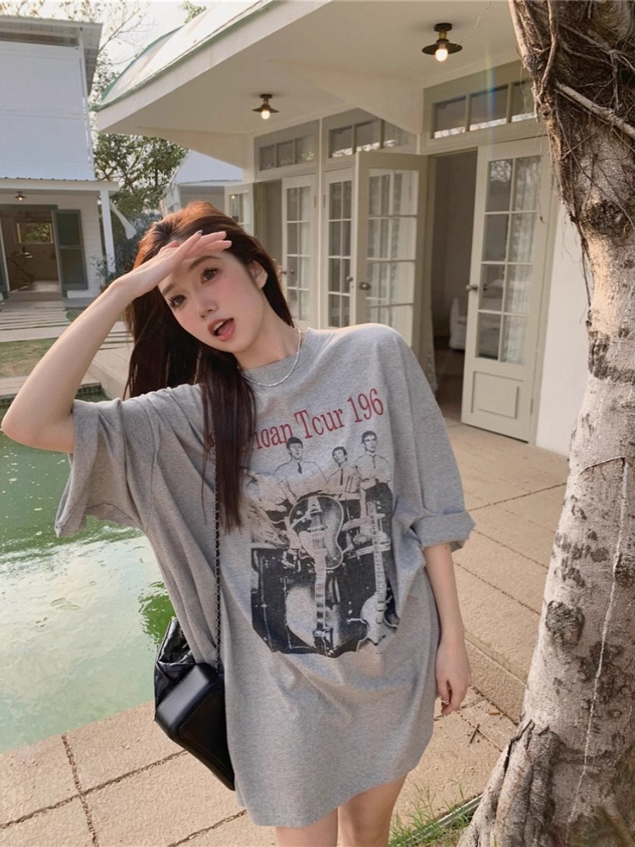 American Retro Mid-Length BF Style Pure Cotton Short-Sleeve T-Shirt for Men and Women, Plus Size Loose Summer Casual Top American Retro Mid-Length BF Style Pure Cotton Short-Sleeve T-Shirt for Men and Women, Plus Size Loose Summer Casual Top