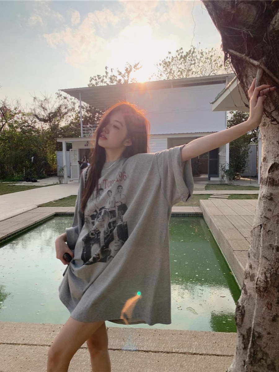 American Retro Mid-Length BF Style Pure Cotton Short-Sleeve T-Shirt for Men and Women, Plus Size Loose Summer Casual Top American Retro Mid-Length BF Style Pure Cotton Short-Sleeve T-Shirt for Men and Women, Plus Size Loose Summer Casual Top