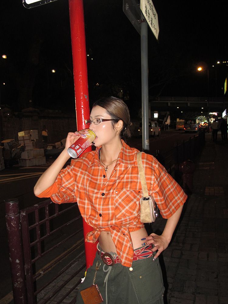 American Retro Orange Plaid Long Sleeve Shirt for Men and Women - Loose-Fitting Casual High Street Couple Top American Retro Orange Plaid Long Sleeve Shirt for Men and Women - Loose-Fitting Casual High Street Couple Top