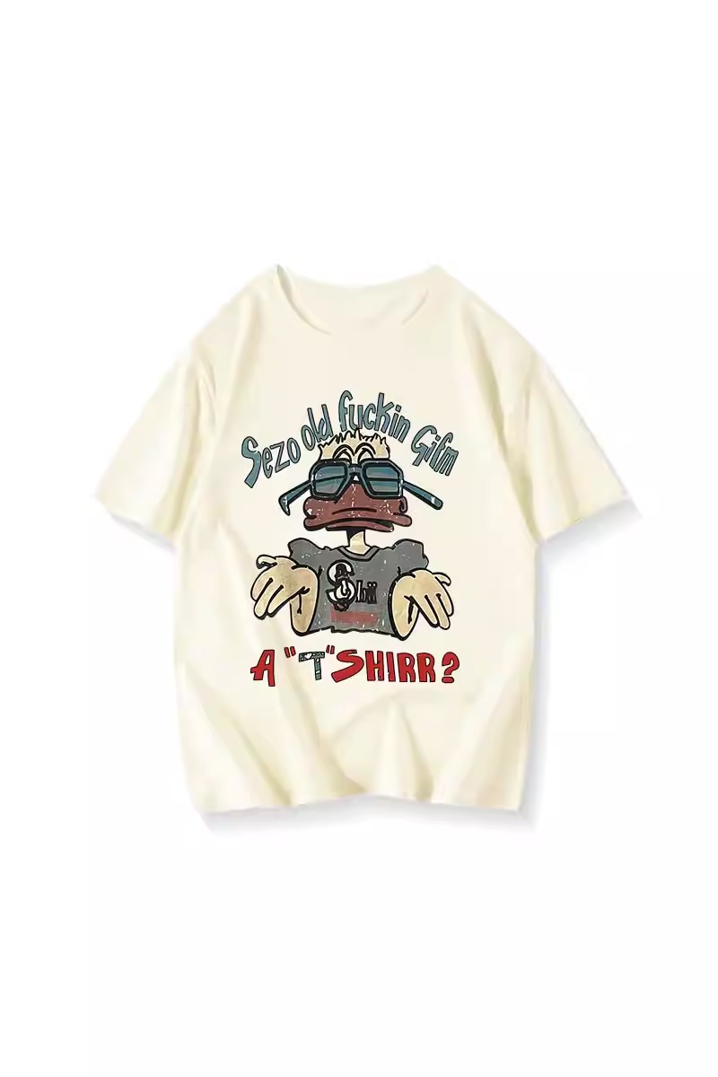 American Retro Oversized Cotton Duck Short-Sleeve T-Shirt for Men and Women, Plus Size, Loose Fit, Trendy Couple's Outfit American Retro Oversized Cotton Duck Short-Sleeve T-Shirt for Men and Women, Plus Size, Loose Fit, Trendy Couple's Outfit