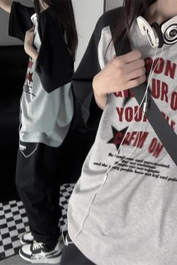 American Retro Patchwork Raglan Short Sleeve T-Shirt for Men and Women, Plus Size, Loose Fit, Trendy Hong Kong Style Couple Top