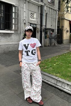 American Retro Plaid Heart Print Short Sleeve T-Shirt for Men and Women, Loose Casual Fit, Trendy Versatile Y2K Style Top