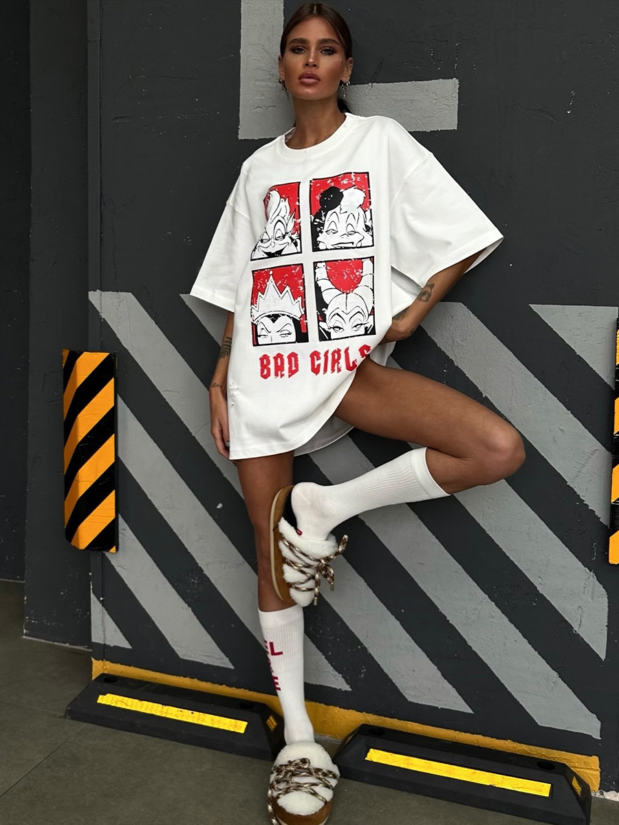 American Retro Quirky Cartoon Mermaid Sea Monster Print Oversized Short Sleeve T-Shirt for Women - Y2K Hot Girl Style American Retro Quirky Cartoon Mermaid Sea Monster Print Oversized Short Sleeve T-Shirt for Women - Y2K Hot Girl Style