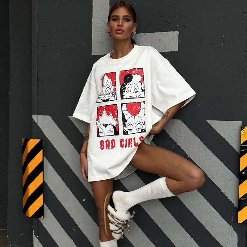 American Retro Quirky Cartoon Mermaid Sea Monster Print Oversized Short Sleeve T-Shirt for Women - Y2K Hot Girl Style American Retro Quirky Cartoon Mermaid Sea Monster Print Oversized Short Sleeve T-Shirt for Women - Y2K Hot Girl Style