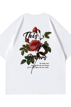 American Retro Rose Couple T-Shirt for Men - Trendy Loose Fit Short Sleeve Top, Y2K Style Fashion for Couples