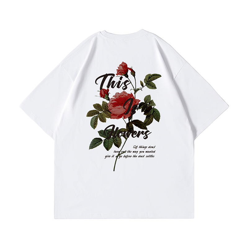 American Retro Rose Couple T-Shirt for Men - Trendy Loose Fit Short Sleeve Top, Y2K Style Fashion for Couples American Retro Rose Couple T-Shirt for Men - Trendy Loose Fit Short Sleeve Top, Y2K Style Fashion for Couples