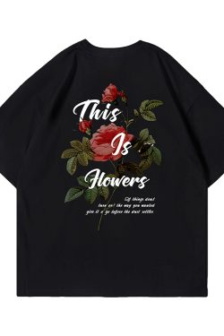 American Retro Rose Couple T-Shirt for Men - Trendy Loose Fit Short Sleeve Top, Y2K Style Fashion for Couples