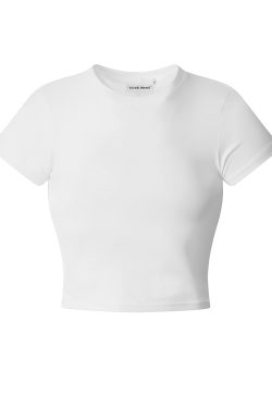 American Retro Short Sleeve Fitted Crop Top for Women - Solid Color Sexy Summer T-Shirt - Trendy Y2K Style