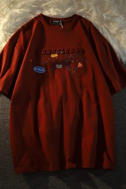 American Retro Splatter Letter Pure Cotton Short Sleeve T-Shirt for Men and Women, Plus Size, Loose Fit, Unisex Casual Wear