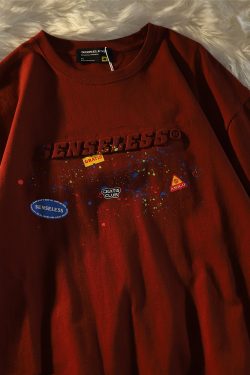 American Retro Splatter Letter Pure Cotton Short Sleeve T-Shirt for Men and Women, Plus Size, Loose Fit, Unisex Casual Wear