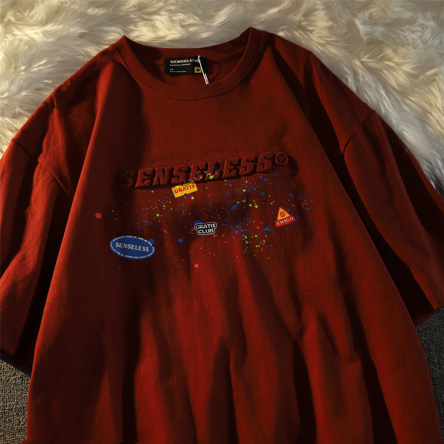 American Retro Splatter Letter Pure Cotton Short Sleeve T-Shirt for Men and Women, Plus Size, Loose Fit, Unisex Casual Wear American Retro Splatter Letter Pure Cotton Short Sleeve T-Shirt for Men and Women, Plus Size, Loose Fit, Unisex Casual Wear