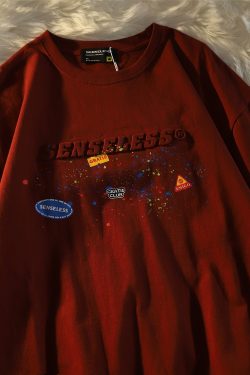 American Retro Splatter Letter Pure Cotton Short Sleeve T-Shirt for Men and Women, Plus Size, Loose Fit, Unisex Casual Wear