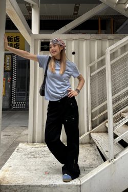 American Retro Straight-Leg Micro-Flare Work Pants for Men and Women, Multi-Pocket Street Style Spliced Long Pants