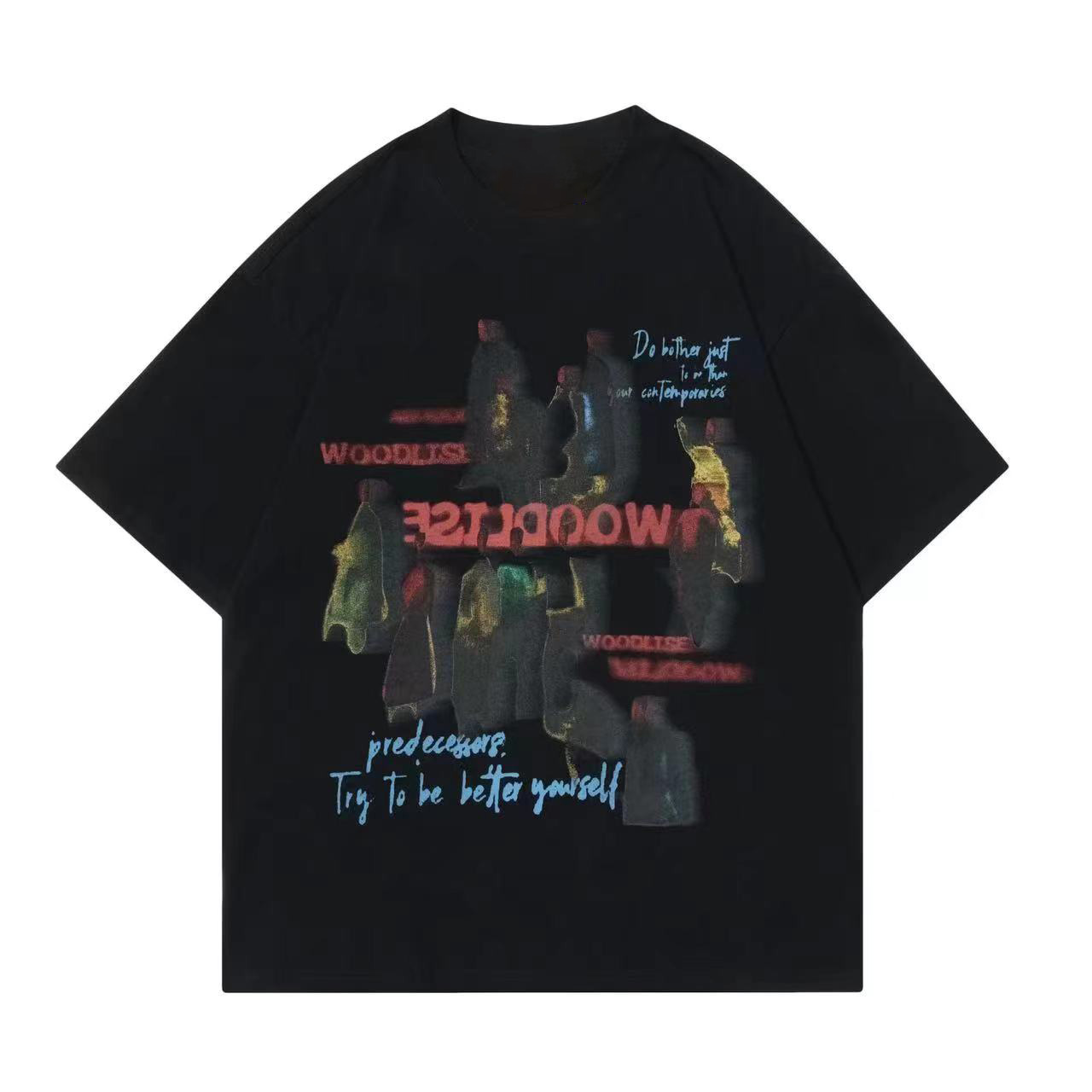 American Retro Streetwear Illusion Portrait Print Short Sleeve T-Shirt for Couples - Loose Fit, 90s Inspired Style American Retro Streetwear Illusion Portrait Print Short Sleeve T-Shirt for Couples - Loose Fit, 90s Inspired Style