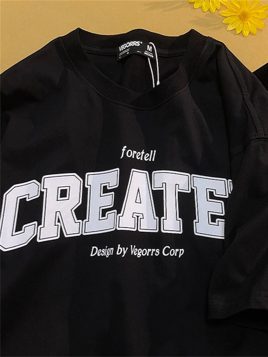 American Retro Style Letter Print Pure Cotton Short-Sleeve T-Shirt for Men and Women, Plus Size, Loose Fit Unisex Top American Retro Style Letter Print Pure Cotton Short-Sleeve T-Shirt for Men and Women, Plus Size, Loose Fit Unisex Top