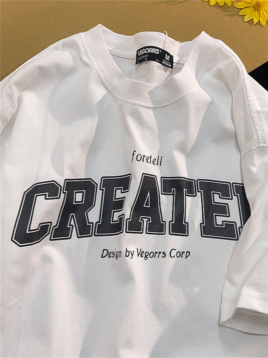 American Retro Style Letter Print Pure Cotton Short-Sleeve T-Shirt for Men and Women, Plus Size, Loose Fit Unisex Top American Retro Style Letter Print Pure Cotton Short-Sleeve T-Shirt for Men and Women, Plus Size, Loose Fit Unisex Top