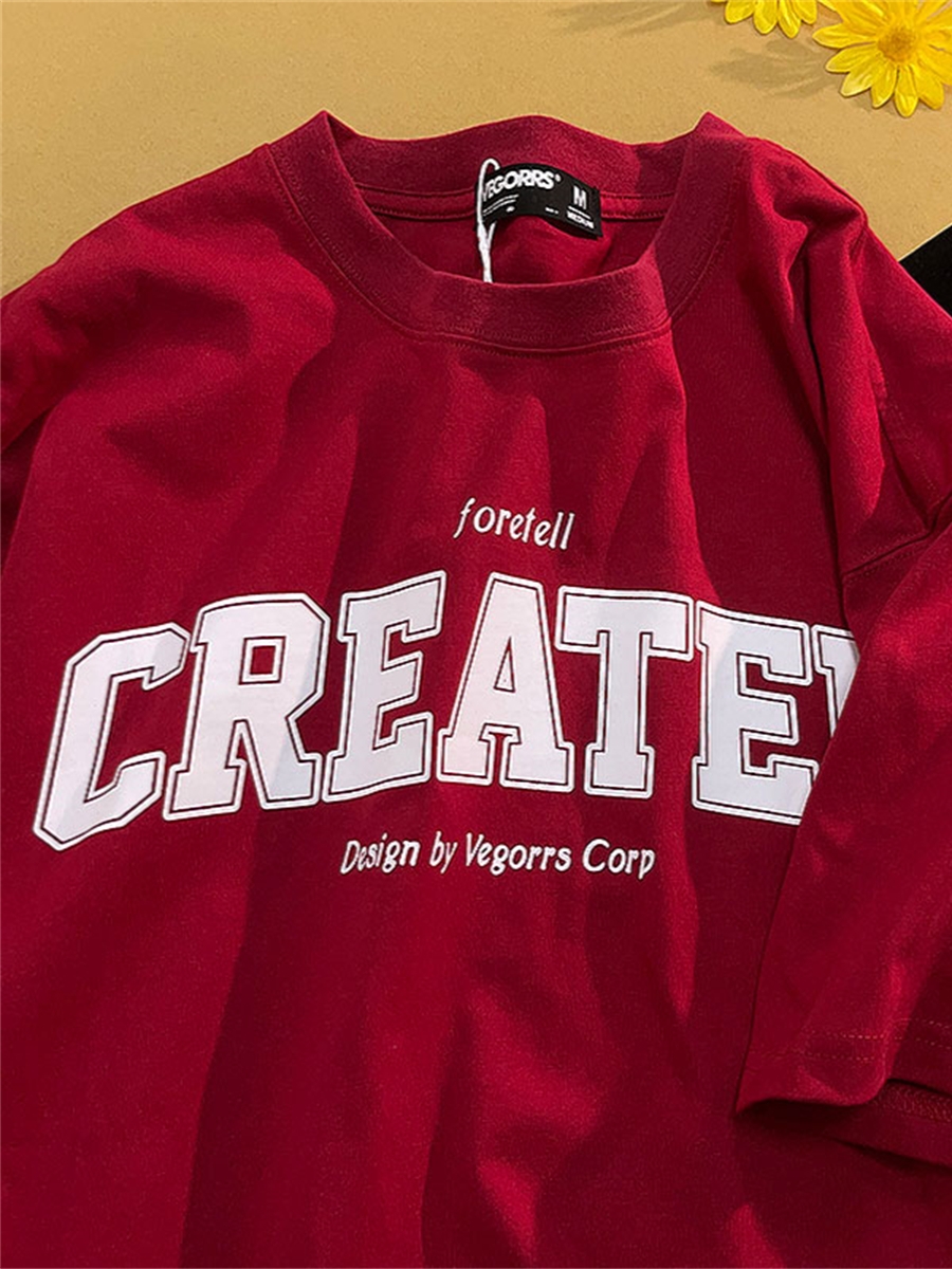 American Retro Style Letter Print Pure Cotton Short-Sleeve T-Shirt for Men and Women, Plus Size, Loose Fit Unisex Top American Retro Style Letter Print Pure Cotton Short-Sleeve T-Shirt for Men and Women, Plus Size, Loose Fit Unisex Top