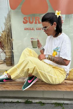 American Retro Summer Fruit Lemon Print Oversized Short Sleeve T-Shirt for Women - Trendy Hot Girl Top