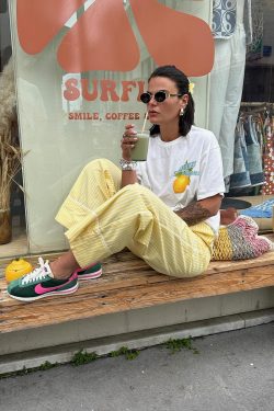 American Retro Summer Fruit Lemon Print Oversized Short Sleeve T-Shirt for Women - Trendy Hot Girl Top