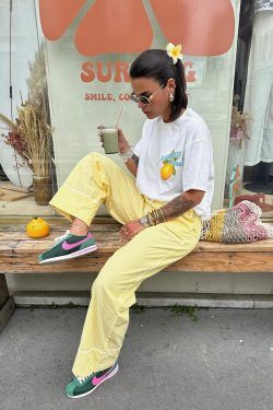 American Retro Summer Fruit Lemon Print Oversized Short Sleeve T-Shirt for Women - Trendy Hot Girl Top