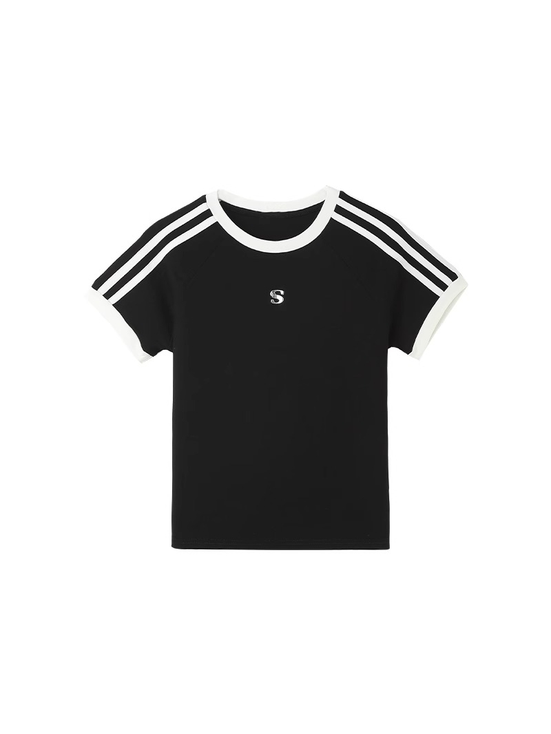 American Retro Three-Stripe Shoulder Short Sleeve T-Shirt for Women - Summer Slim Fit Sexy Top, Y2K Style American Retro Three-Stripe Shoulder Short Sleeve T-Shirt for Women - Summer Slim Fit Sexy Top, Y2K Style