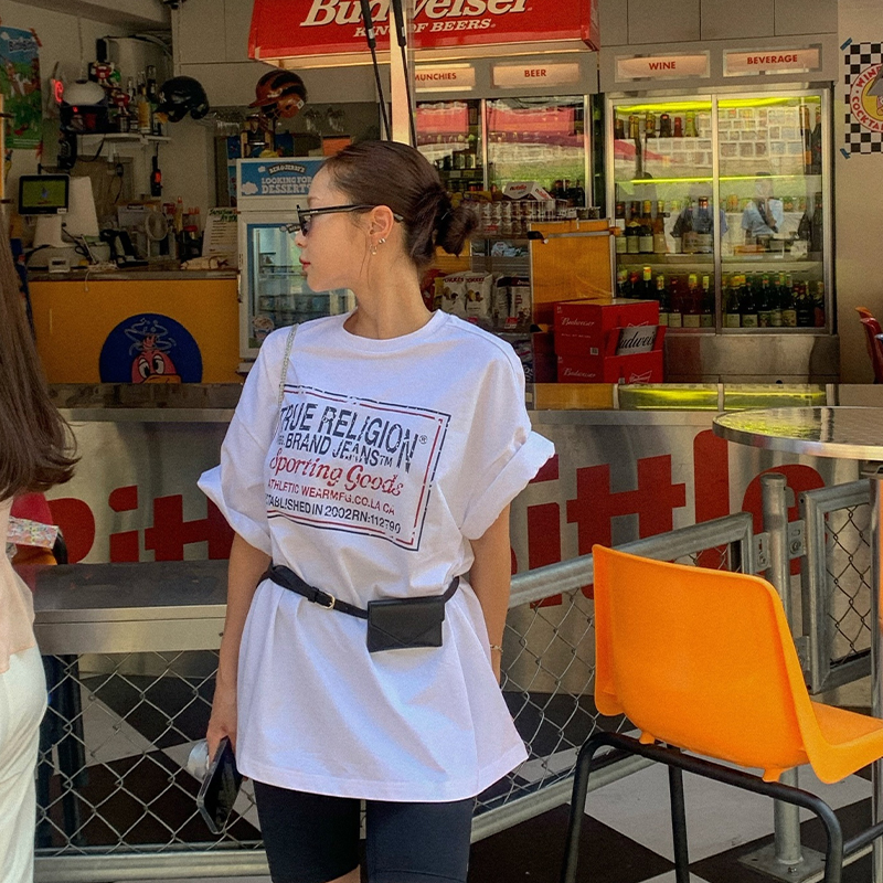 American Retro Trendy Letter Print White Oversized Short Sleeve T-Shirt for Women - Summer Fashion Hot Girl Style American Retro Trendy Letter Print White Oversized Short Sleeve T-Shirt for Women - Summer Fashion Hot Girl Style