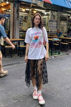 American Retro Vintage Sunrise Scenery White Short Sleeve T-Shirt for Women - Oversized Trendy Casual Top, Y2K Style