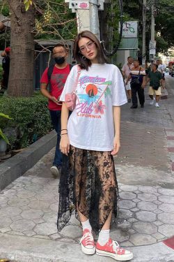 American Retro Vintage Sunrise Scenery White Short Sleeve T-Shirt for Women - Oversized Trendy Casual Top, Y2K Style