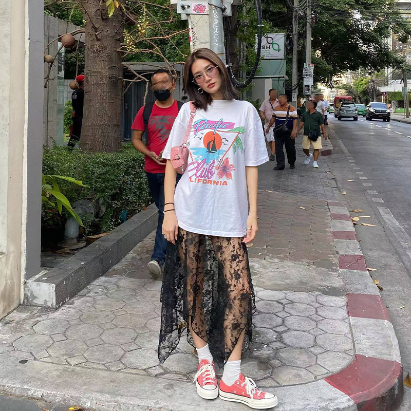 American Retro Vintage Sunrise Scenery White Short Sleeve T-Shirt for Women - Oversized Trendy Casual Top, Y2K Style American Retro Vintage Sunrise Scenery White Short Sleeve T-Shirt for Women - Oversized Trendy Casual Top, Y2K Style