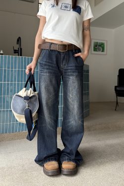 American Retro Washed Low-Rise Straight-Leg Jeans for Women - Versatile Loose Slim-Fit Casual Pants in Vintage Style