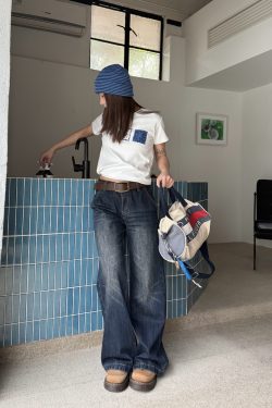 American Retro Washed Low-Rise Straight-Leg Jeans for Women - Versatile Loose Slim-Fit Casual Pants in Vintage Style