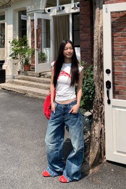 American Retro Washed Ripple Design Denim Pants for Men and Women - Loose Casual Versatile Wide-Leg Straight Long Trousers