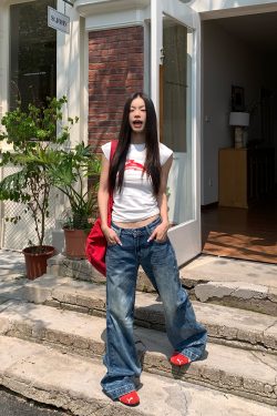 American Retro Washed Ripple Design Denim Pants for Men and Women - Loose Casual Versatile Wide-Leg Straight Long Trousers