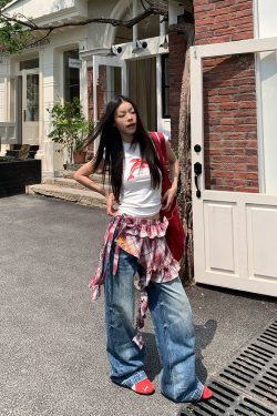 American Retro Washed Ripple Design Denim Pants for Men and Women - Loose Casual Versatile Wide-Leg Straight Long Trousers