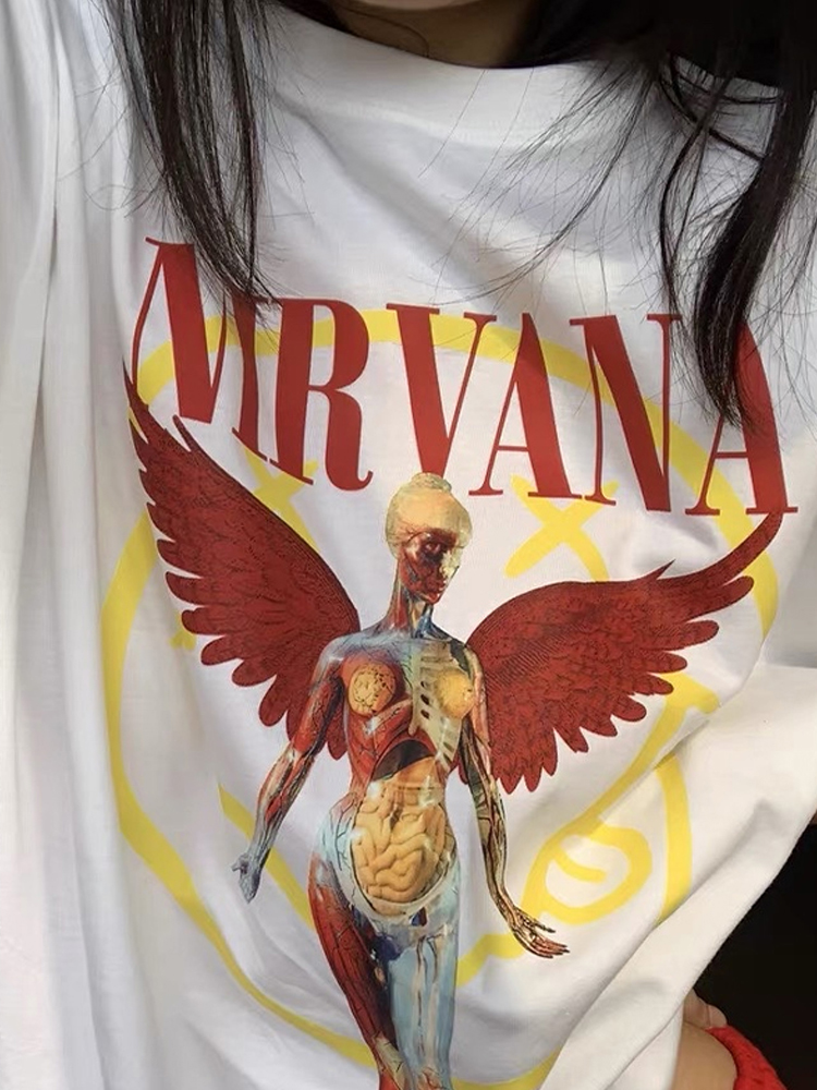 American Retro White Angel Oversized Short Sleeve T-Shirt for Women - Niche Design Spicy Girl Top, 90s Style American Retro White Angel Oversized Short Sleeve T-Shirt for Women - Niche Design Spicy Girl Top, 90s Style