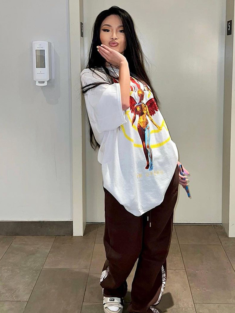 American Retro White Angel Oversized Short Sleeve T-Shirt for Women - Niche Design Spicy Girl Top, 90s Style American Retro White Angel Oversized Short Sleeve T-Shirt for Women - Niche Design Spicy Girl Top, 90s Style