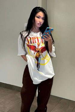 American Retro White Angel Oversized Short Sleeve T-Shirt for Women - Niche Design Spicy Girl Top, 90s Style
