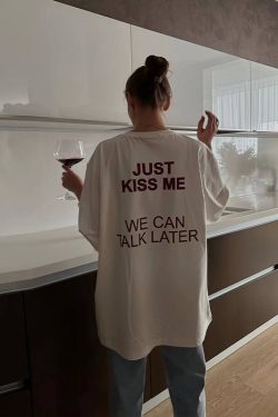 American Retro White Letter Printed Oversized Short Sleeve T-Shirt for Women - Summer Trendy Y2K Style Half-Sleeve Top