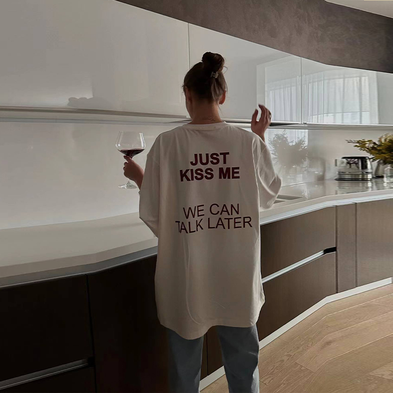 American Retro White Letter Printed Oversized Short Sleeve T-Shirt for Women - Summer Trendy Y2K Style Half-Sleeve Top American Retro White Letter Printed Oversized Short Sleeve T-Shirt for Women - Summer Trendy Y2K Style Half-Sleeve Top