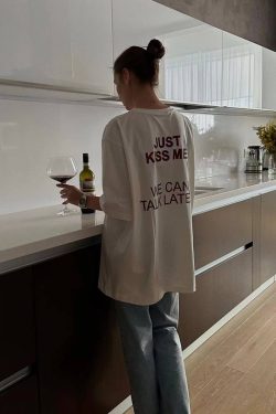 American Retro White Letter Printed Oversized Short Sleeve T-Shirt for Women - Summer Trendy Y2K Style Half-Sleeve Top